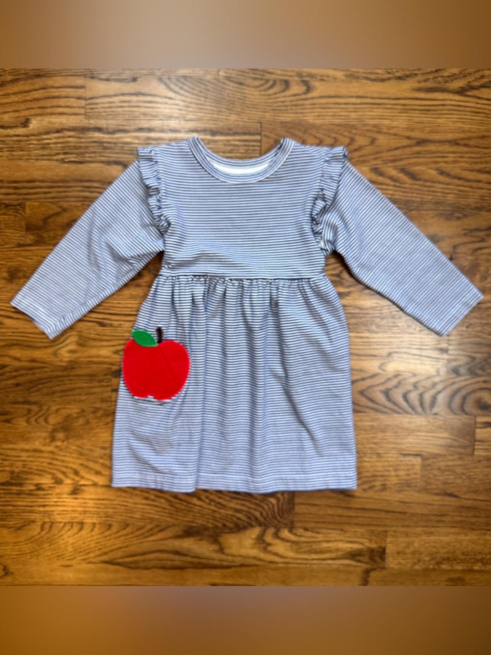 Blossom + Sprout by Florence Eiseman Girls' Navy Stripe Dress Apple Appliqué 4